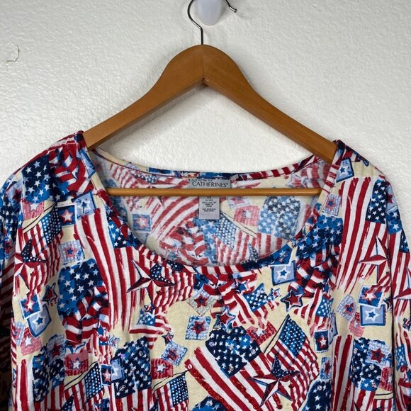 Catherines Women's Flag Patriotic 4th of July Sequins Top Red White Blue Size 3X - Picture 4 of 9